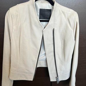 All Saints Collarless Leather Jacket